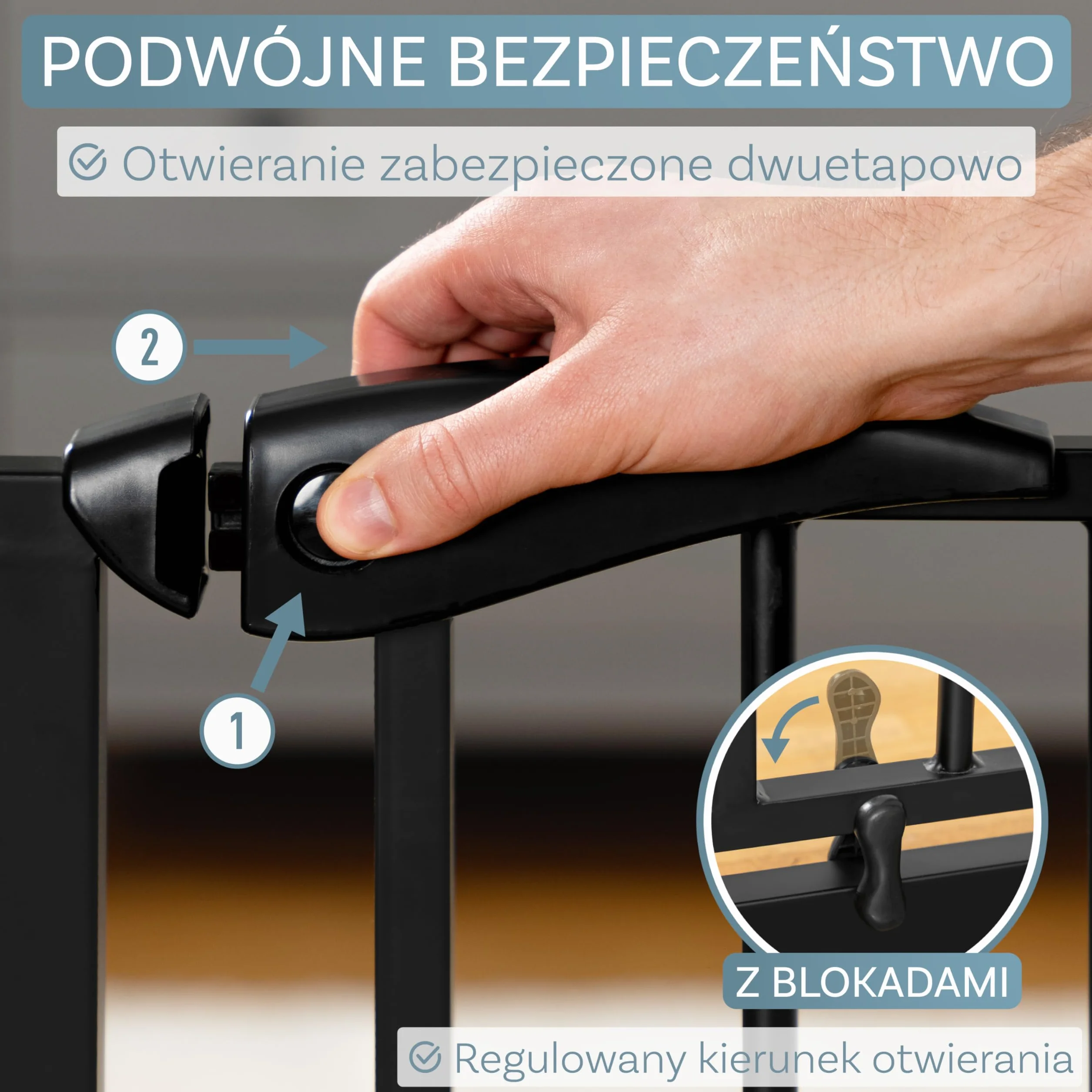 ib style Berrin 58-75 bramka ochronna na drzwi - bramka na schody dla dzieci, samozamykająca się, nie wymaga wiercenia, bezpieczna dla dzieci, 58-66 cm, czarny