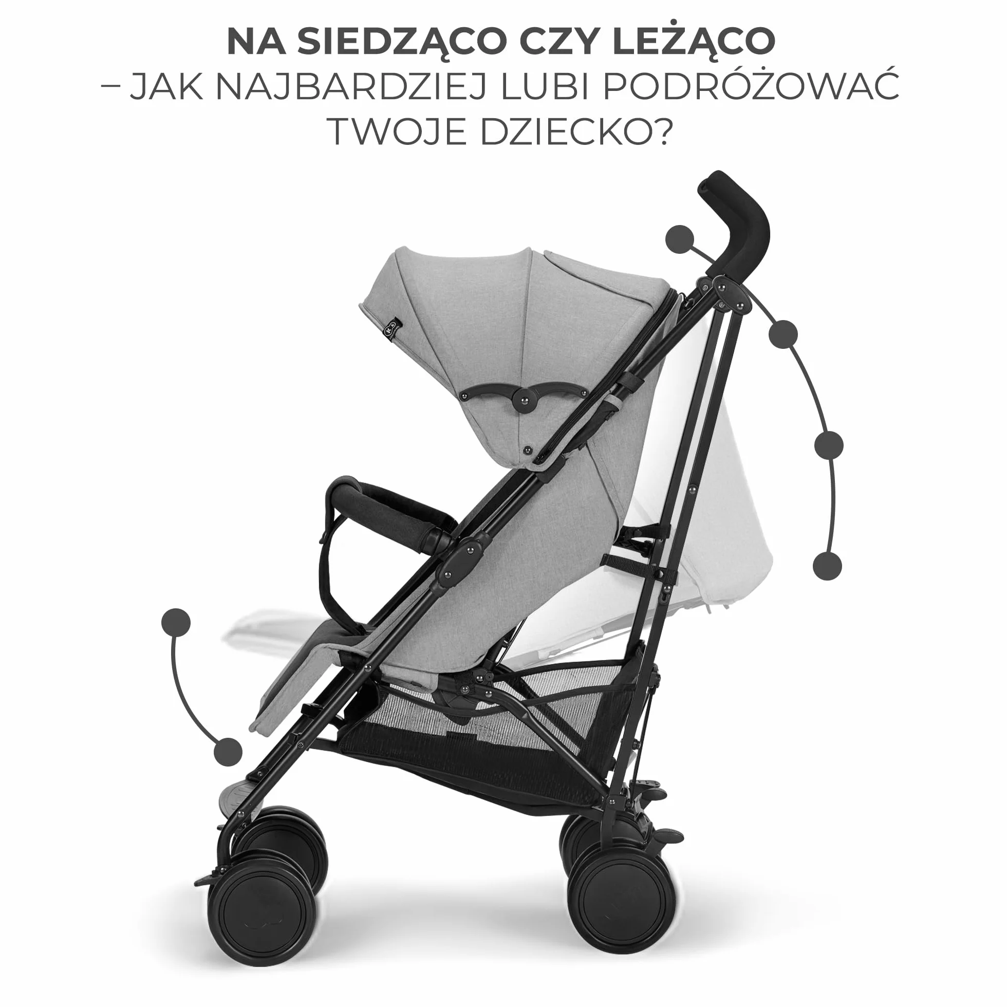 kk Kinderkraft Lekka spacerówka SIESTA, Wózek parasolka, Regulacja oparcie do pozycji leżącej, Powiększana budka, Szybkie i łatwe składanie do kompaktowych rozmiarów, aż do 22 kg, Szary