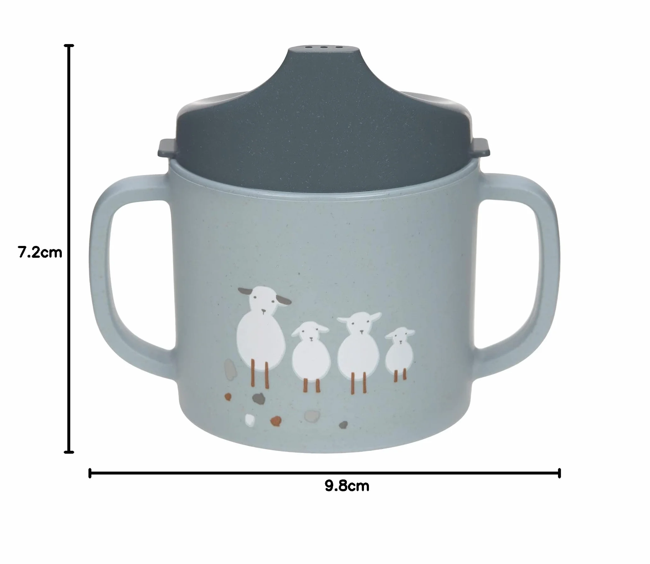 LÄSSIG Kubek do nauki picia dla dzieci z uchem i zdejmowaną pokrywką 150 ml/Sippy Cup Tiny Farmer Sheep/Goose Blue