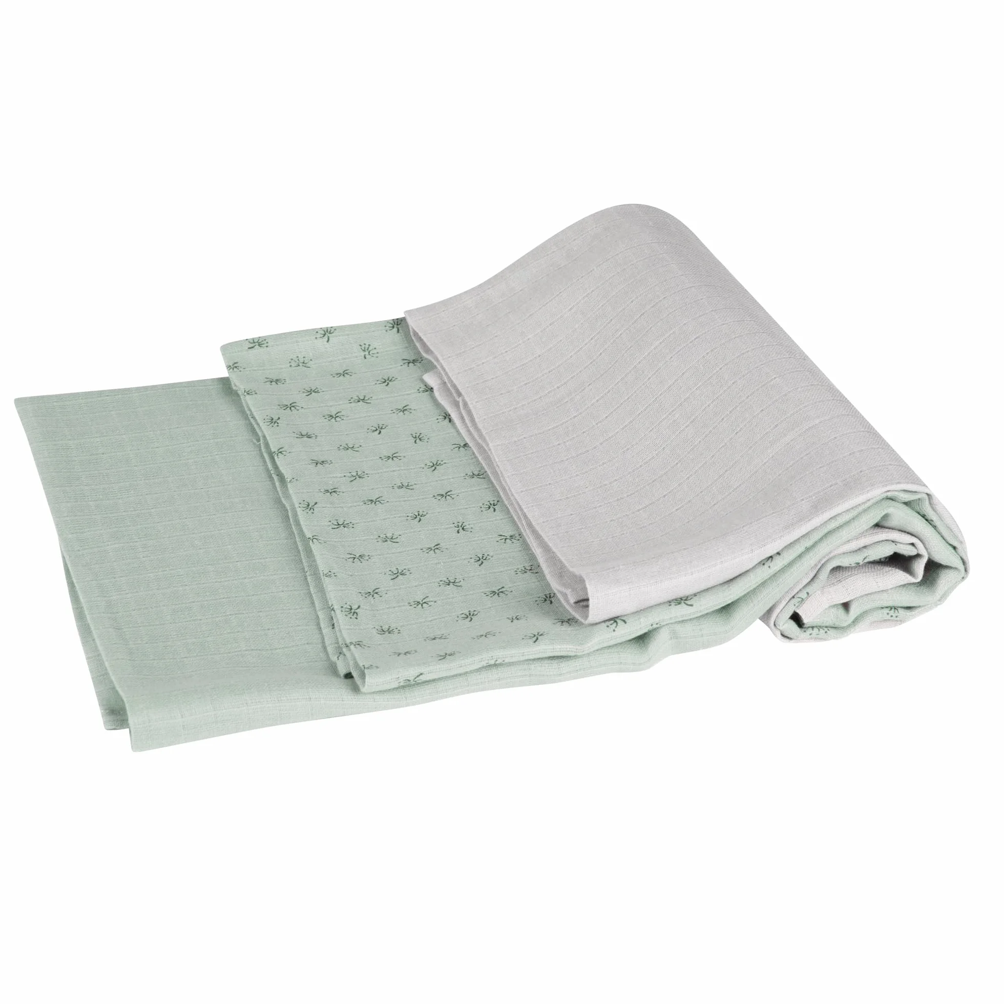 roba organic Zestaw 3 pieluch Lil Planet - 80 x 80 cm - Musselin - Pieluchy tekstylne z bawełny organicznej - certyfikaty GOTS i Oeko-Tex 100 - Frosty Green