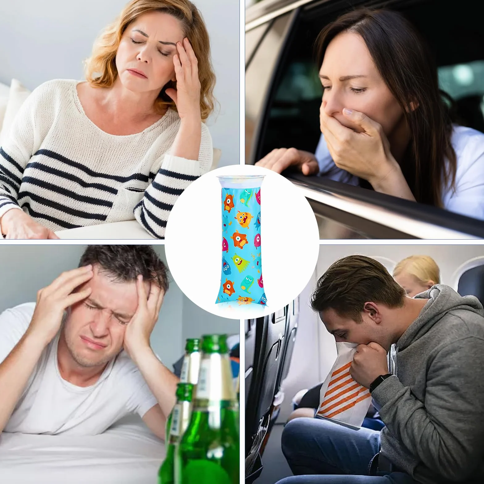 20 sztuk worków na ślinę z pierścieniem, 700 ml, torebki na odchody do samochodu, dla dzieci, szczelne, na nudności i wymioty, dla dorosłych, kobiet w ciąży, mdłości w podróży