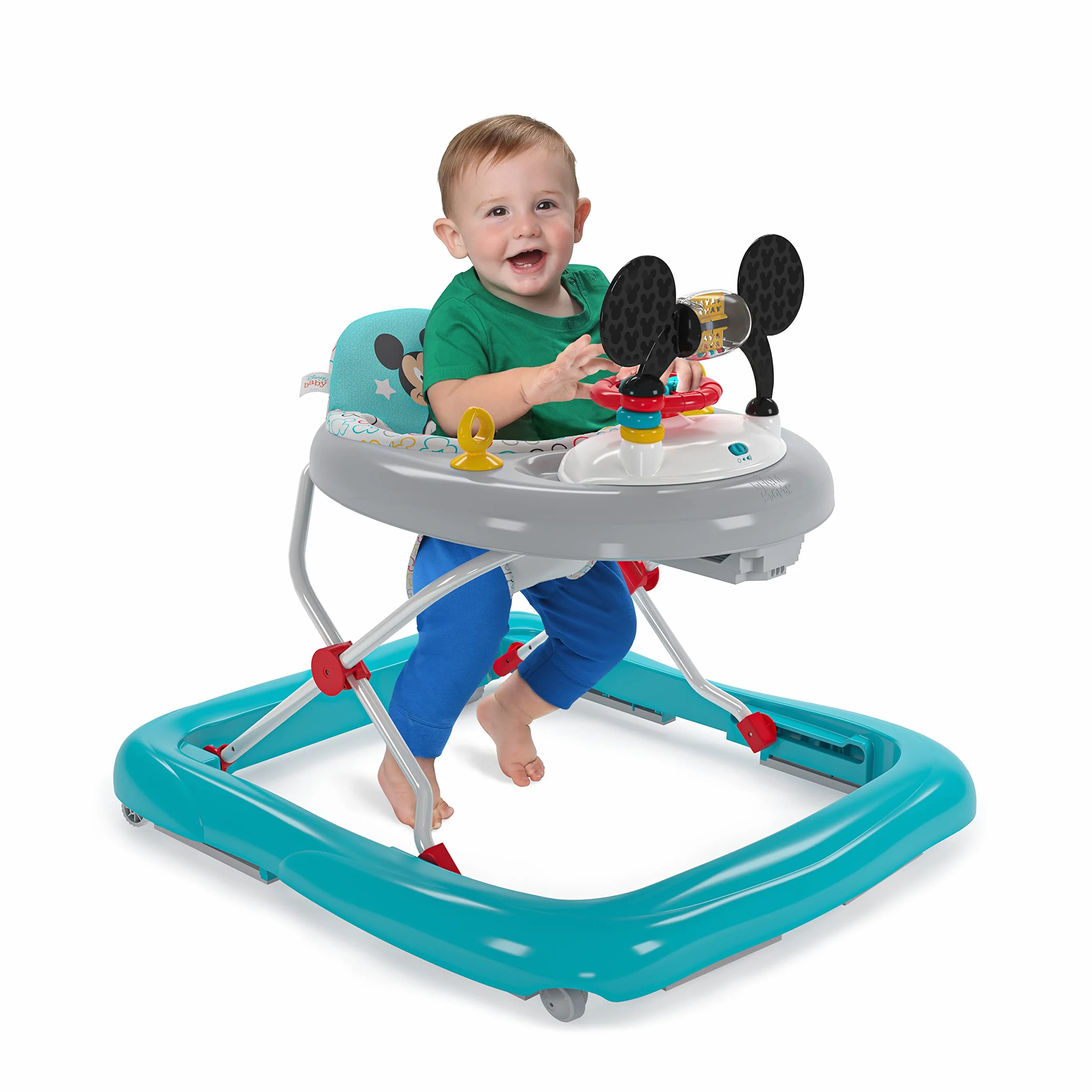 Bright Starts, Disney Baby, Myszka Miki, oryginalna bestie chodzik do aktywności 2 w 1, ze zdejmowaną stacją zabawkową ze światłami, piosenkami i dźwiękami, regulowana wysokość, łatwy do czyszczenia,