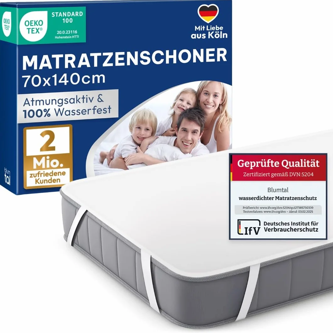 Blumtal Ochraniacz na materac 140 x 200 cm, zestaw 2 szt. – wodoszczelna nakładka na materac 70 x 140 cm z 80% bawełny – certyfikat Oeko-Tex. Podkładka na nietrzymanie moczu nadaje się do prania w