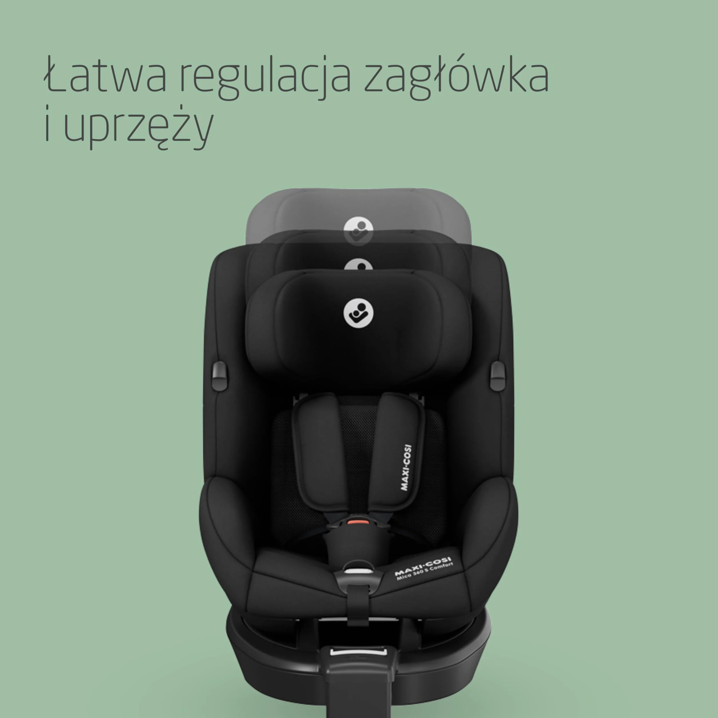 Maxi-Cosi Mica 360 S Comfort, Tkaniny przepuszczające powietrze, Fotelik samochodowy obrotowy 360, 0–4 lata (40–105 cm), Obracanie FlexiSpin, 5 pozycji odchylenia, Ochrony G-CELL, Authentic Black