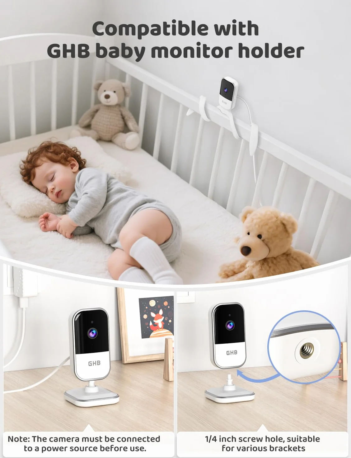 GHB Babyphone Camera 5" 720P HD 5000mAh ekran IPS VOX czujnik temperatury 4-krotny zoom dwukierunkowy dźwięk regulowana głośność