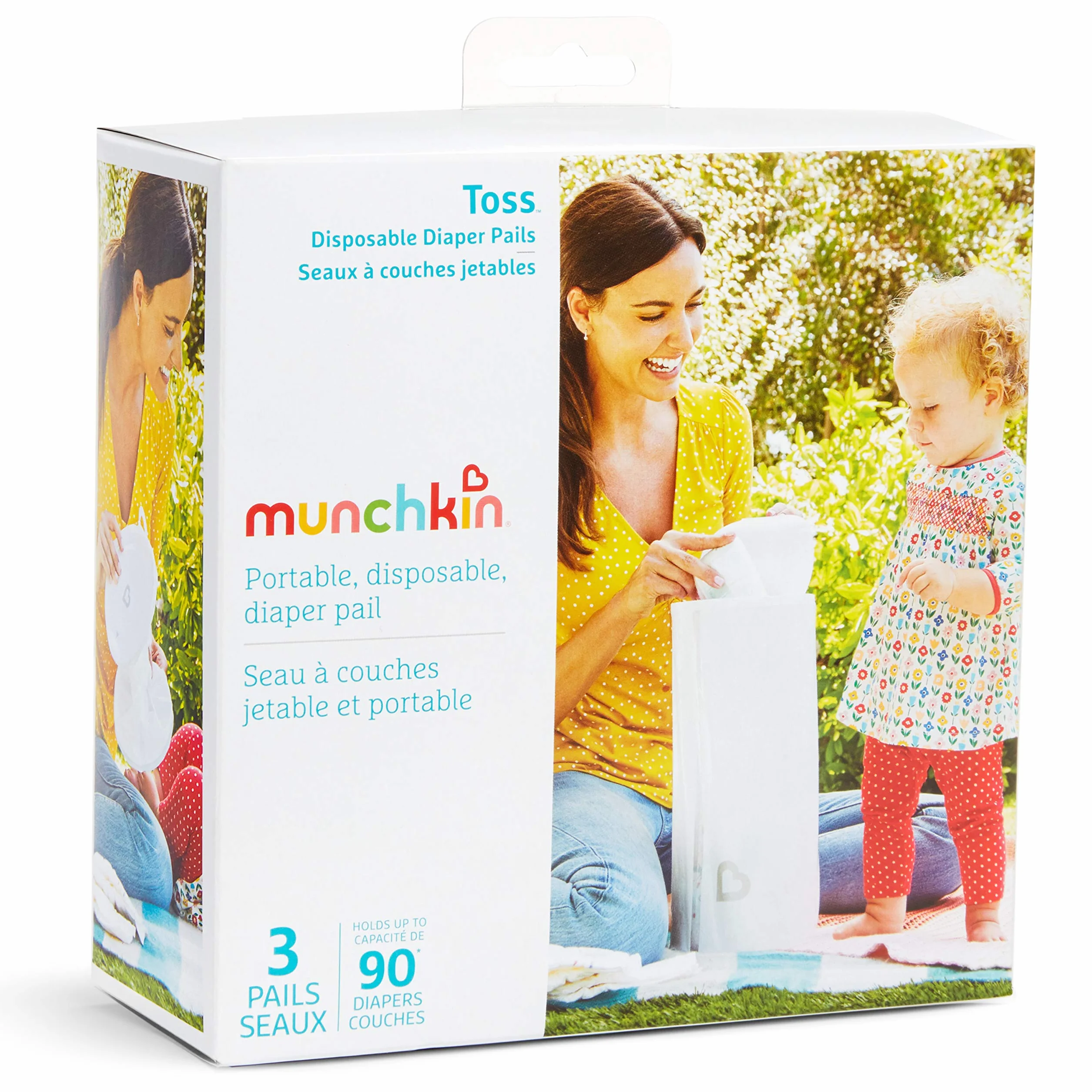 Munchkin Toss Portable Disposable Diaper Pail, 3 Pack, Holds 90 Diapers