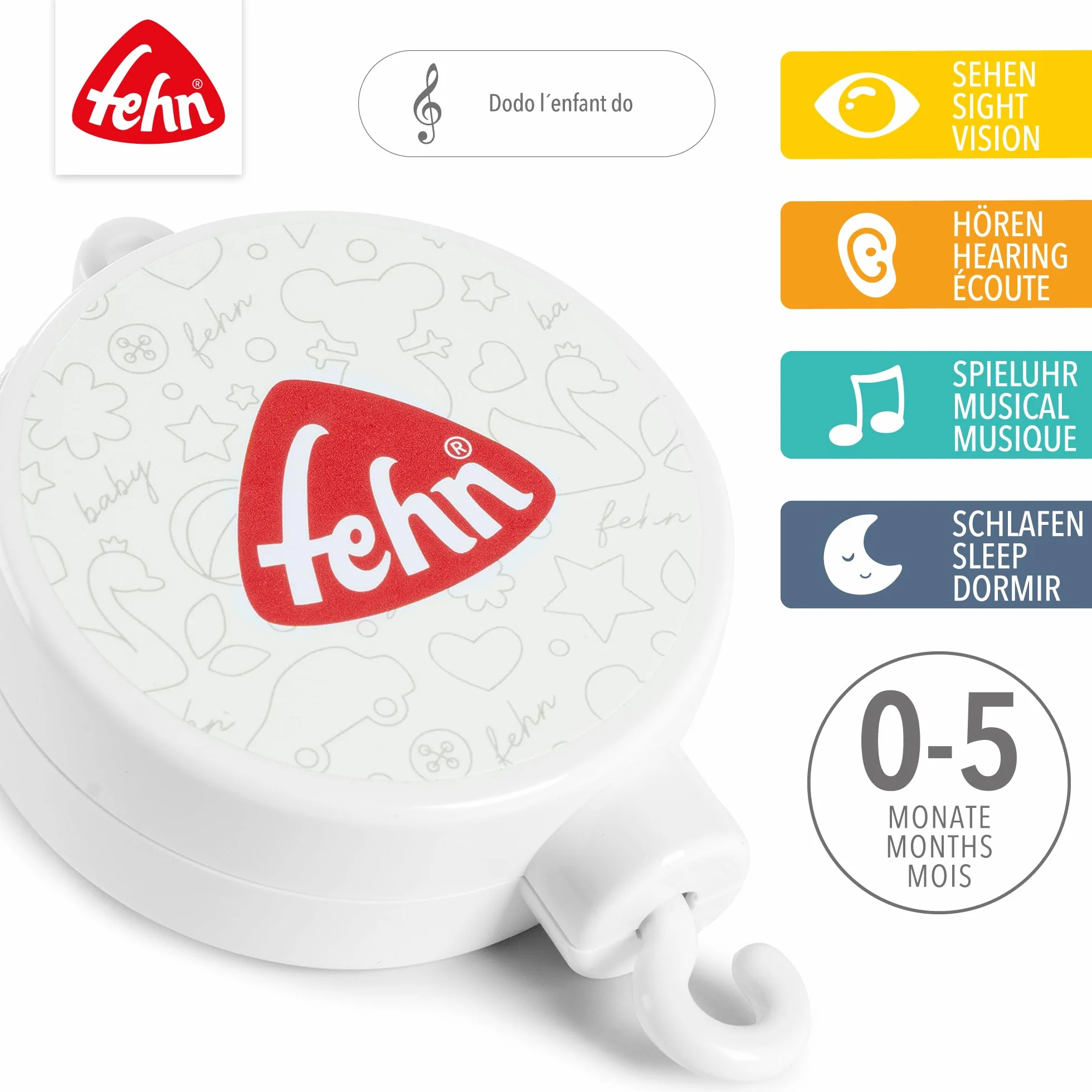 Fehn Mobile Spielwerk - Baby Einschlafhilfe Melodie "Dodo, l´enfant do" - Baby Musikspielzeug passend für alle Fehn Musik Mobiles - Musik Spielzeug für Babys und Kleinkinder