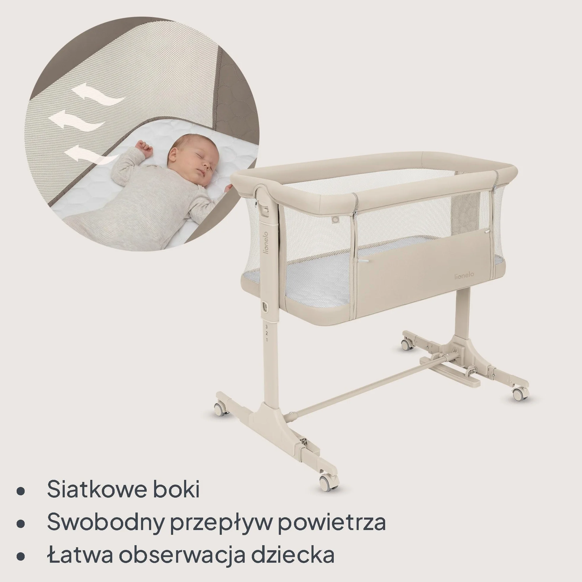 Lionelo PARI łóżeczko nocne 3 w 1 6 poziomów regulowane kołysanie pochylany materac