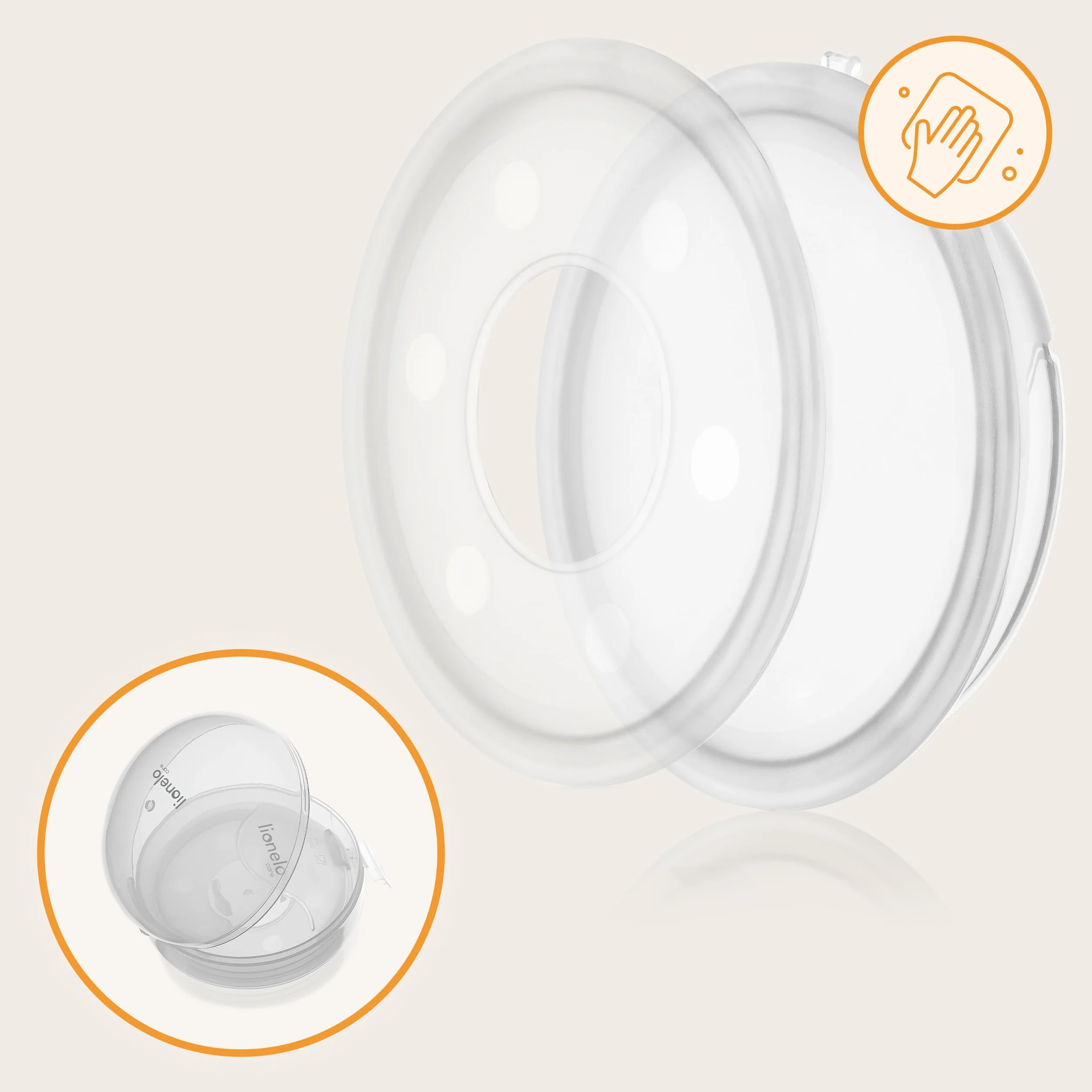 LIONELO MILKY PLUS Kolektor Pokarmu Muszle Laktacyjne Bez BPA Silikonowe 2 Sztuki Etui Łatwe Czyszczenie Dyskretne Wygodne Kolektor Mleka Wielokrotnego Użytku
