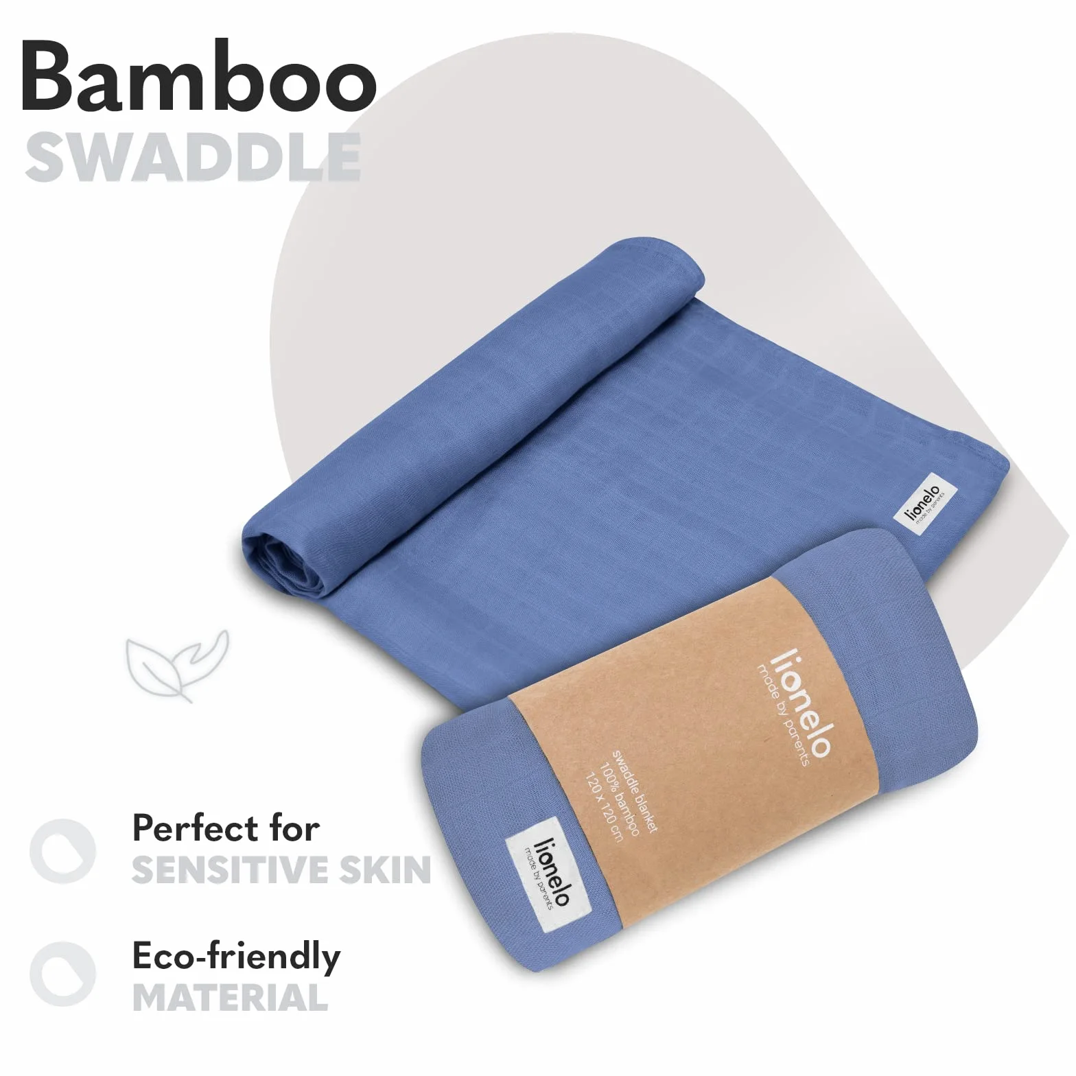 LIONELO Bamboo Swaddle otulacz do przewijania, duży kocyk dla dziecka z naturalnej 100% bawełny bambusowej, wymiary 120 x 120 cm, miła w dotyku, miękka tkanina (Niebieski)