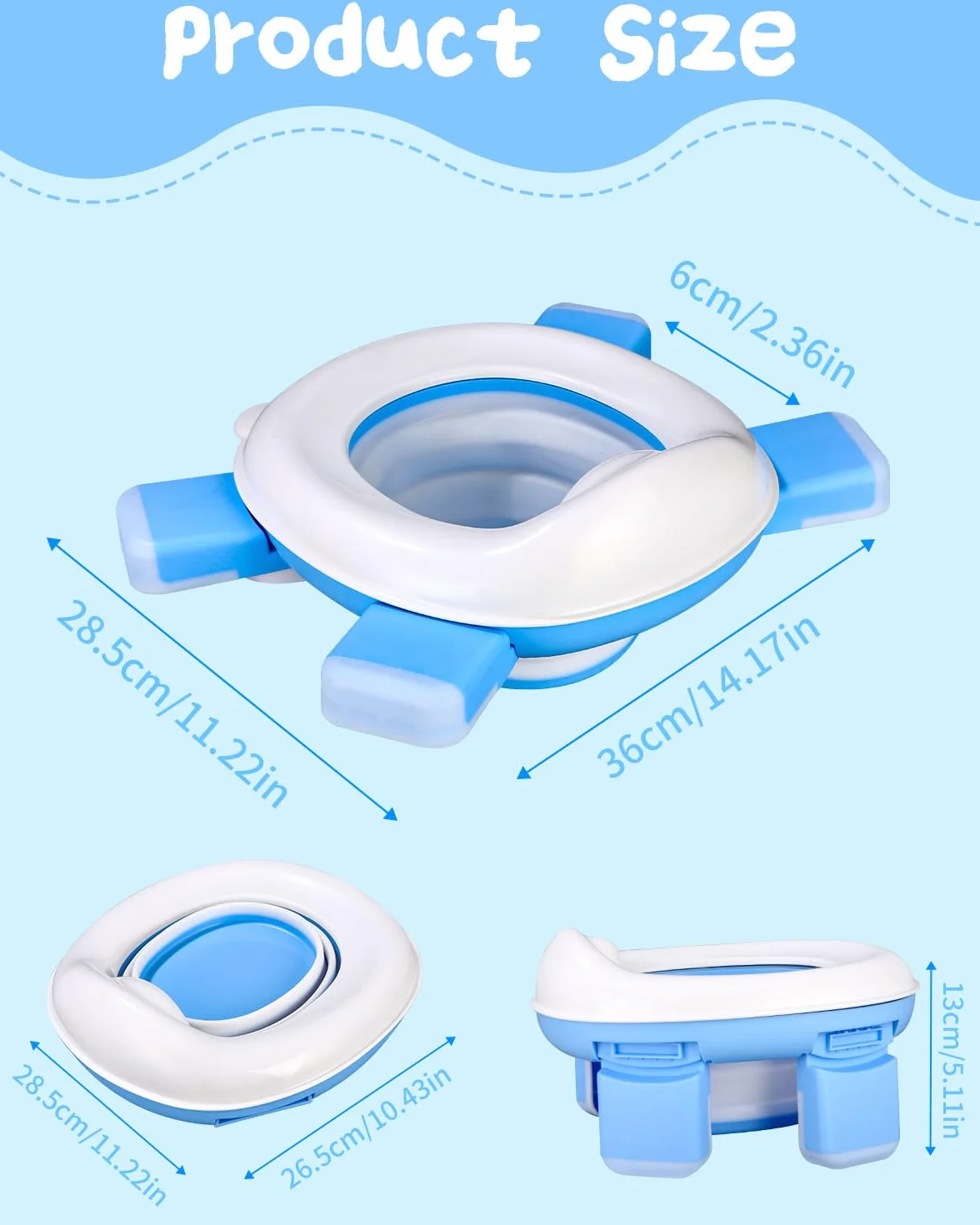 Pisuar Portatil Dzieci Składany 3 w 1,składana deska sedesowa Baby Potty, siedzisko treningowe,składana toaleta dla dzieci,do użytku wewnątrz i na podróż,z jednorazowymi wkładkami nocnikowymi