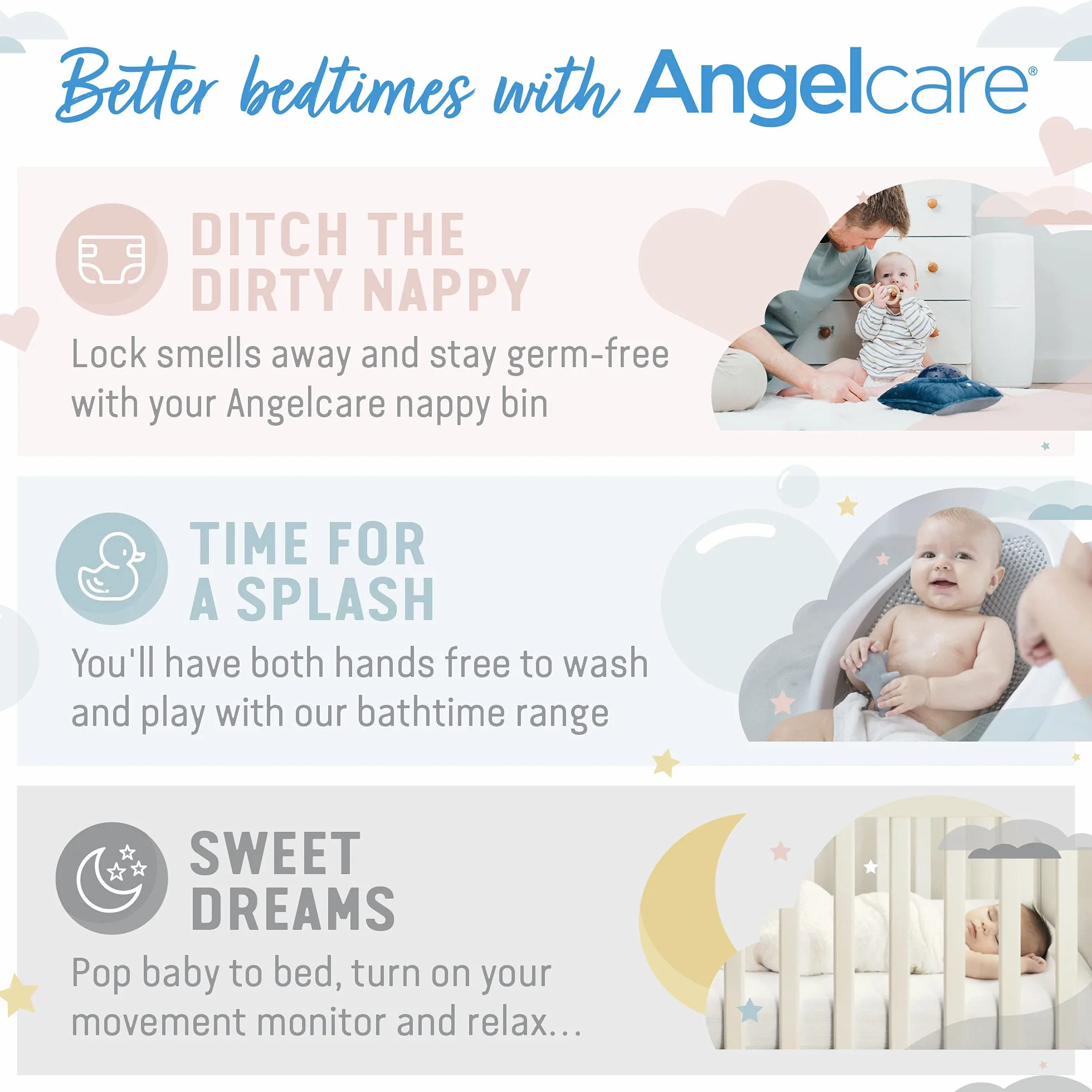 Angelcare AR9003EU Kaseta Uzupełniająca, Niebieski, 3 sztuki