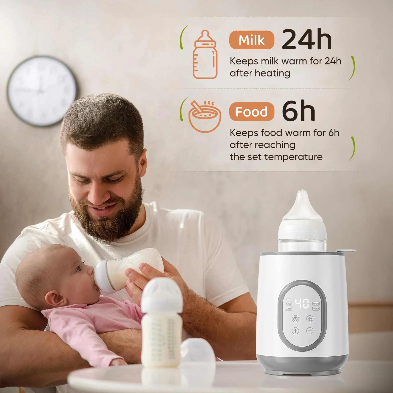 Kidken podgrzewacz do butelek 8 w 1, szybkie i równomierne podgrzewanie mleka matki z utrzymaniem ciepła przez 24 godziny, inteligentna technologia czujników i automatyczne wyłączanie