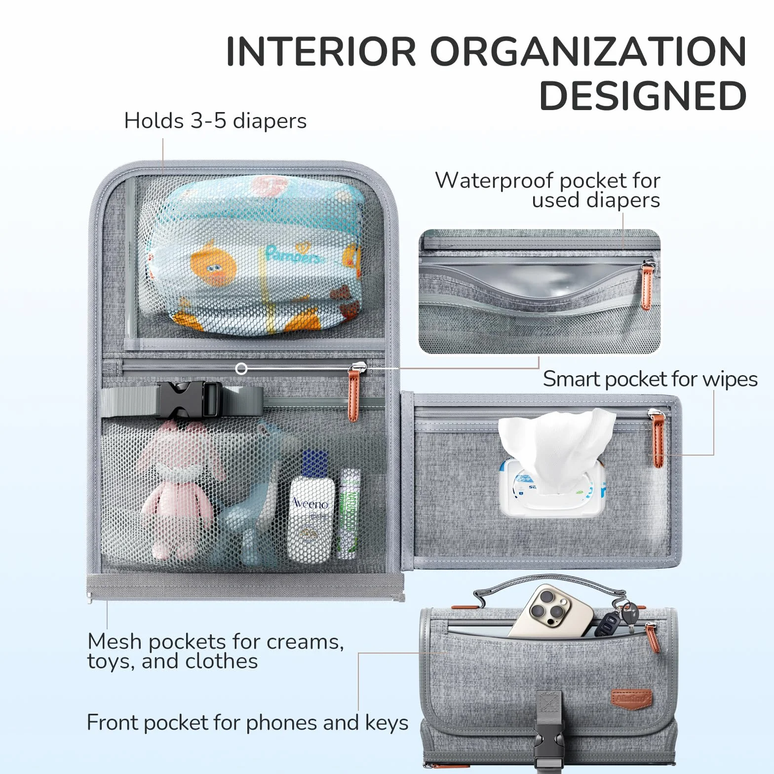 Tragbare Wickelunterlage für Baby, abnehmbare Reise-Wickelunterlage mit Feuchttücher-Tasche, Geschenke für Babyparty, neugeborene Mädchen und Jungen