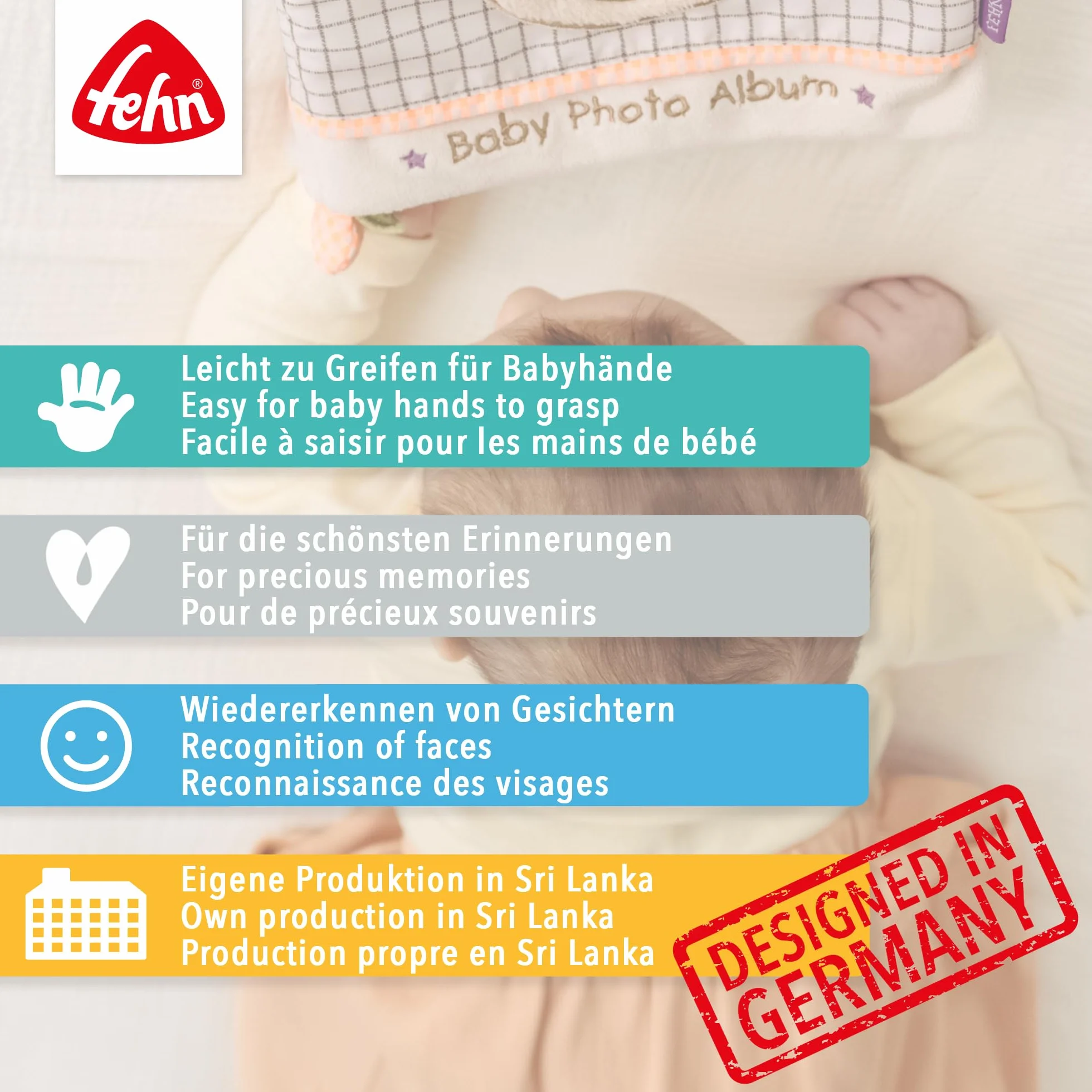 Fehn album fotograficzny Wydra – odkryj, badaj, poczuj się: z albumem fotograficznym z materiału można w zabawny sposób zapamiętać twarze i nauczyć się imion, dla niemowląt i małych dzieci od 0+ miesięcy