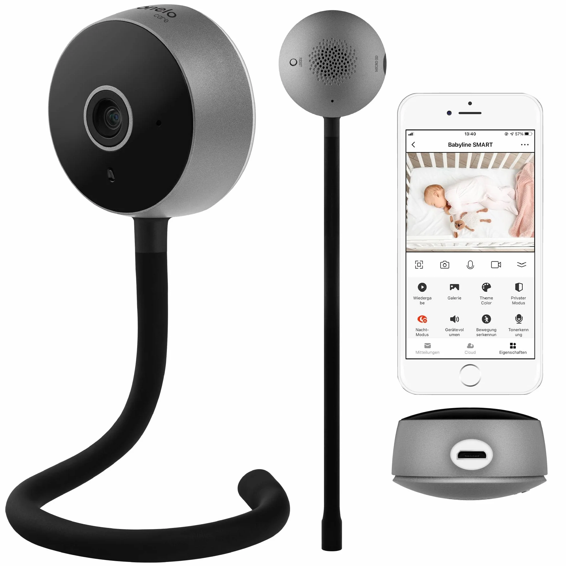 Lionelo Care Babyline Smart inteligentna niania elektroniczna, kamera dla niemowląt Wi-Fi, widoczność w ciemności