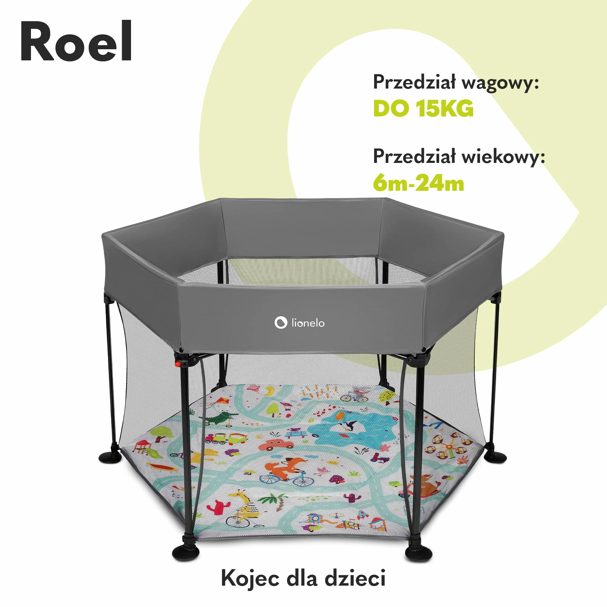 LIONELO Kojec dla dzieci 136 x 86 cm Sześciokątny LockGuard Składany Antypoślizgowy