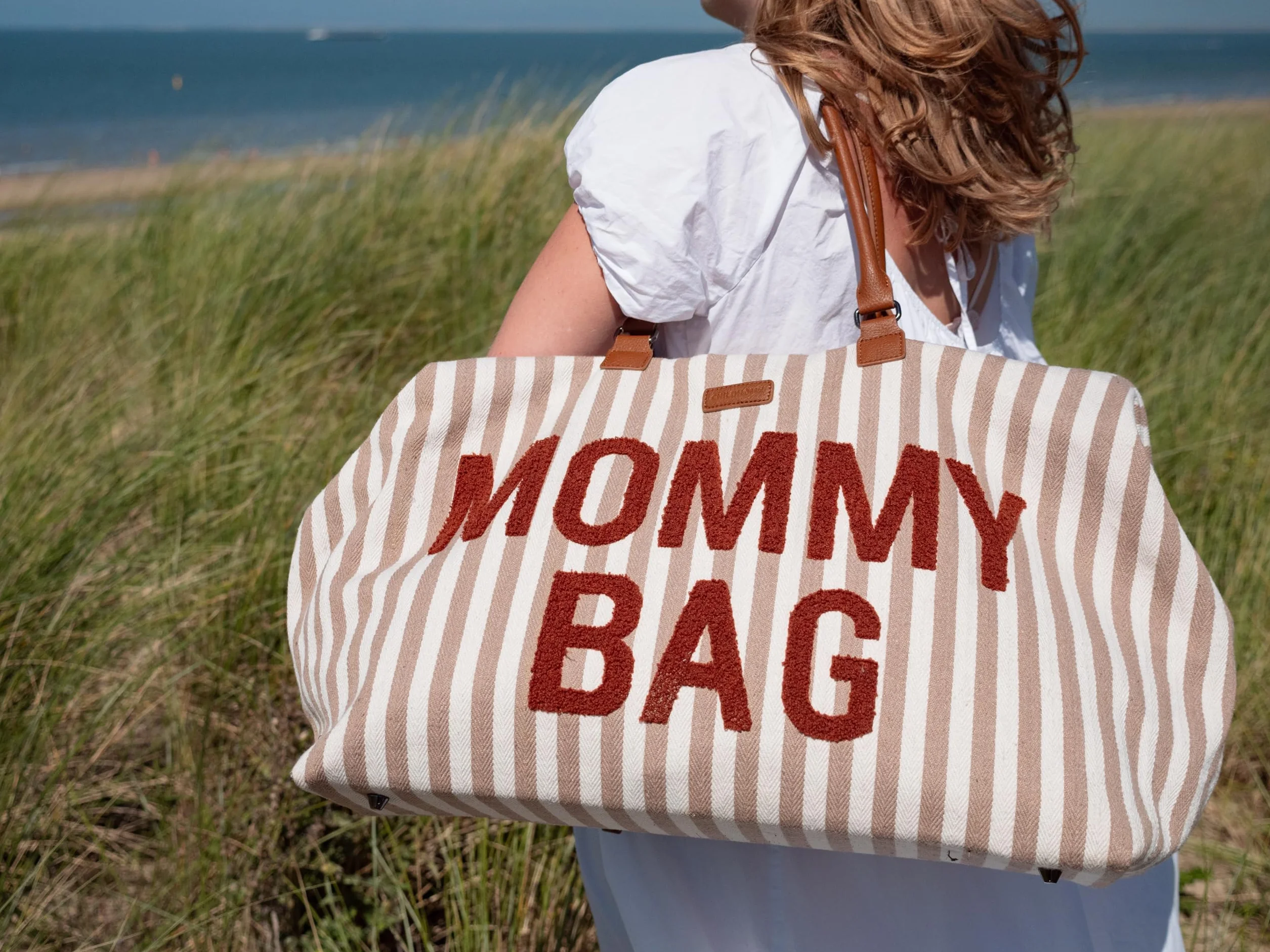 CHILDHOME, Mommy Bag, torba na pieluchy, dla kobiet w ciąży, torba podróżna, duża pojemność, mata do przewijania, regulowany pasek na ramię, izolowana kieszeń, przejście na walizkę, paski terakota