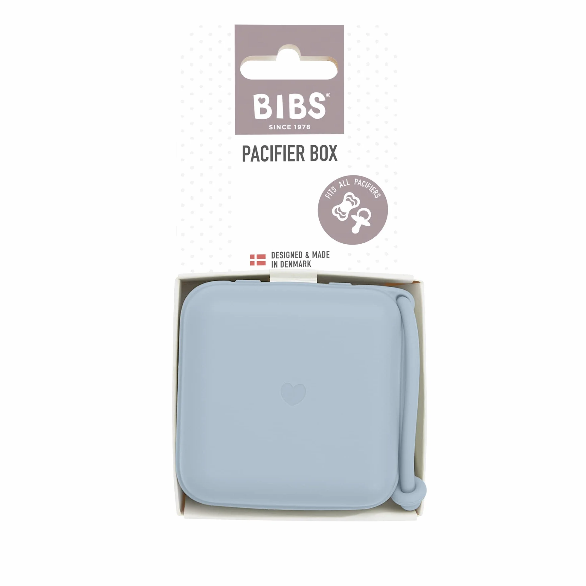 BIBS Pudełko na smoczek z gumką. Pudełko sterylizatora na smoczek. Materiał w 100% wolny od BPA. Wyprodukowano w Danii. Baby Blue