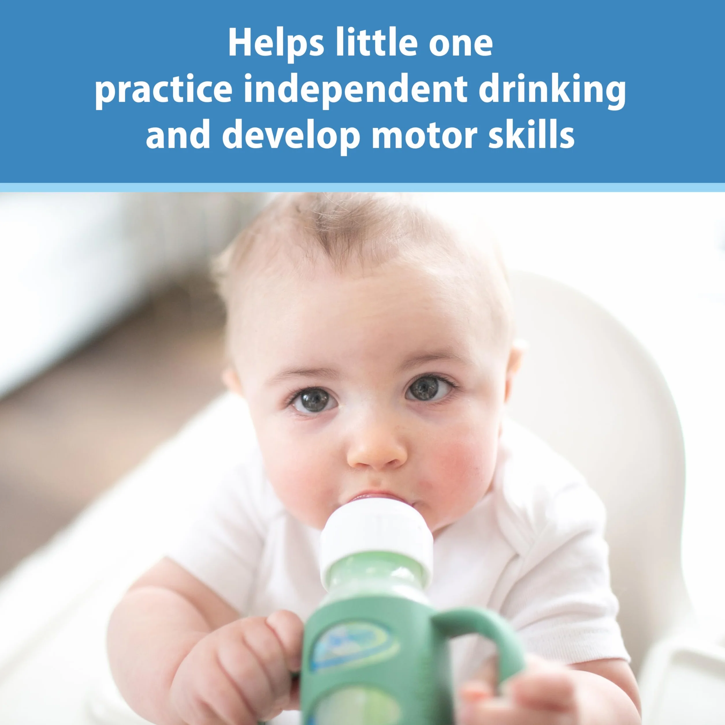 Dr. Brown’s Milestones 100% Silicone Baby Bottle Handles, Narrow, Blue, Green, Gray, 3 Pack, 4m+
