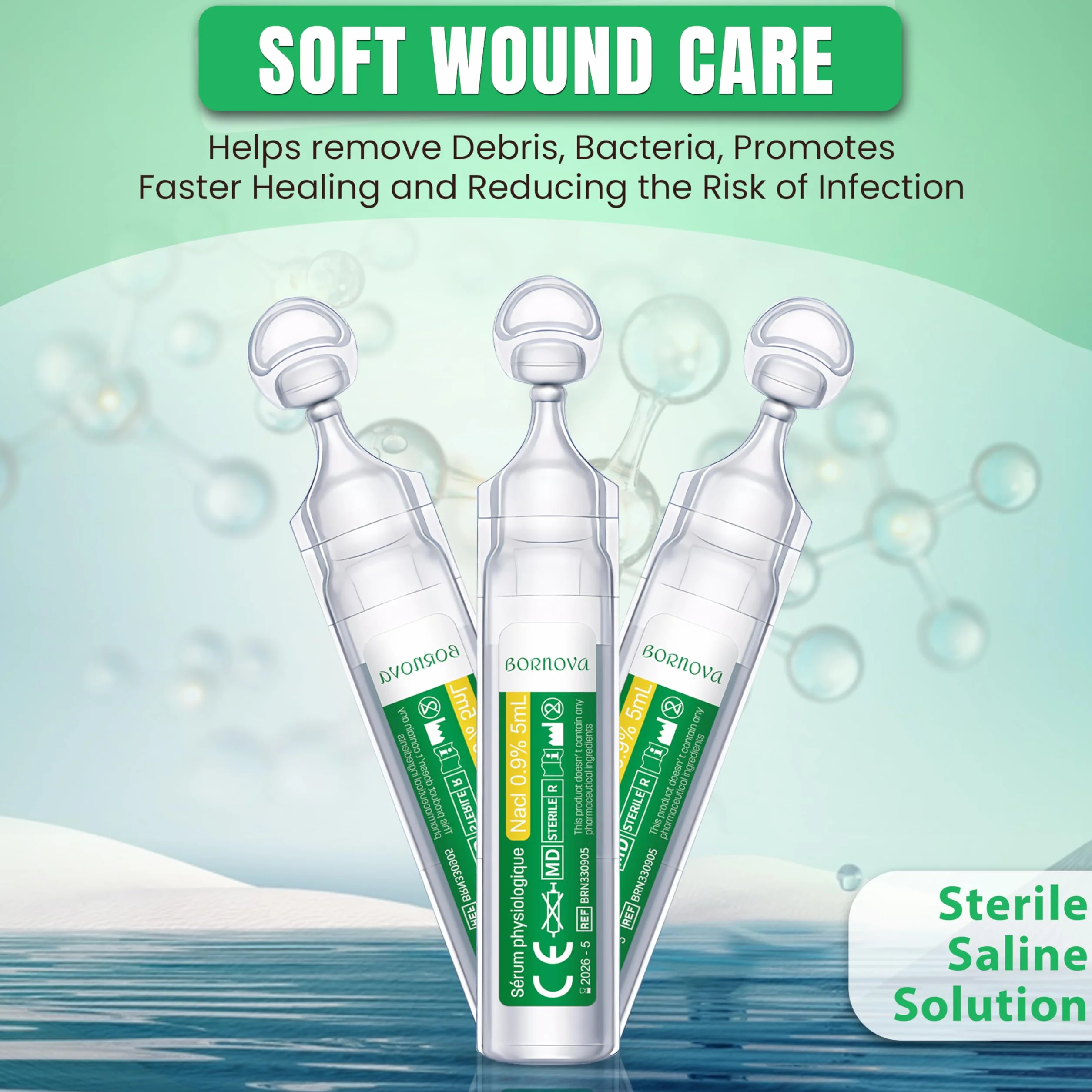 BORNOVA Serum Fizjologiczne Stosunek izotoniczny soli fizjologicznej Dziecko Niemowlę Zapobieganie przeziębieniu Ulga zatorach nosa Higiena oczu uszu Oczyszczanie ran (3 BOX, 120 Jednodawkowe Dawki)