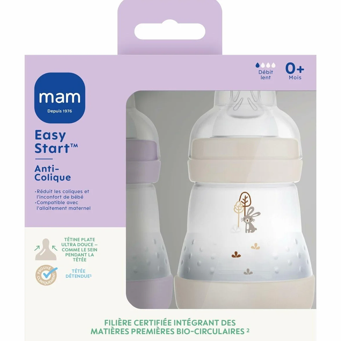 Mam Easy Start Butelka antykolkowa 0+ miesiące powolny przepływ 2 x 160 ml Bzu Piasek