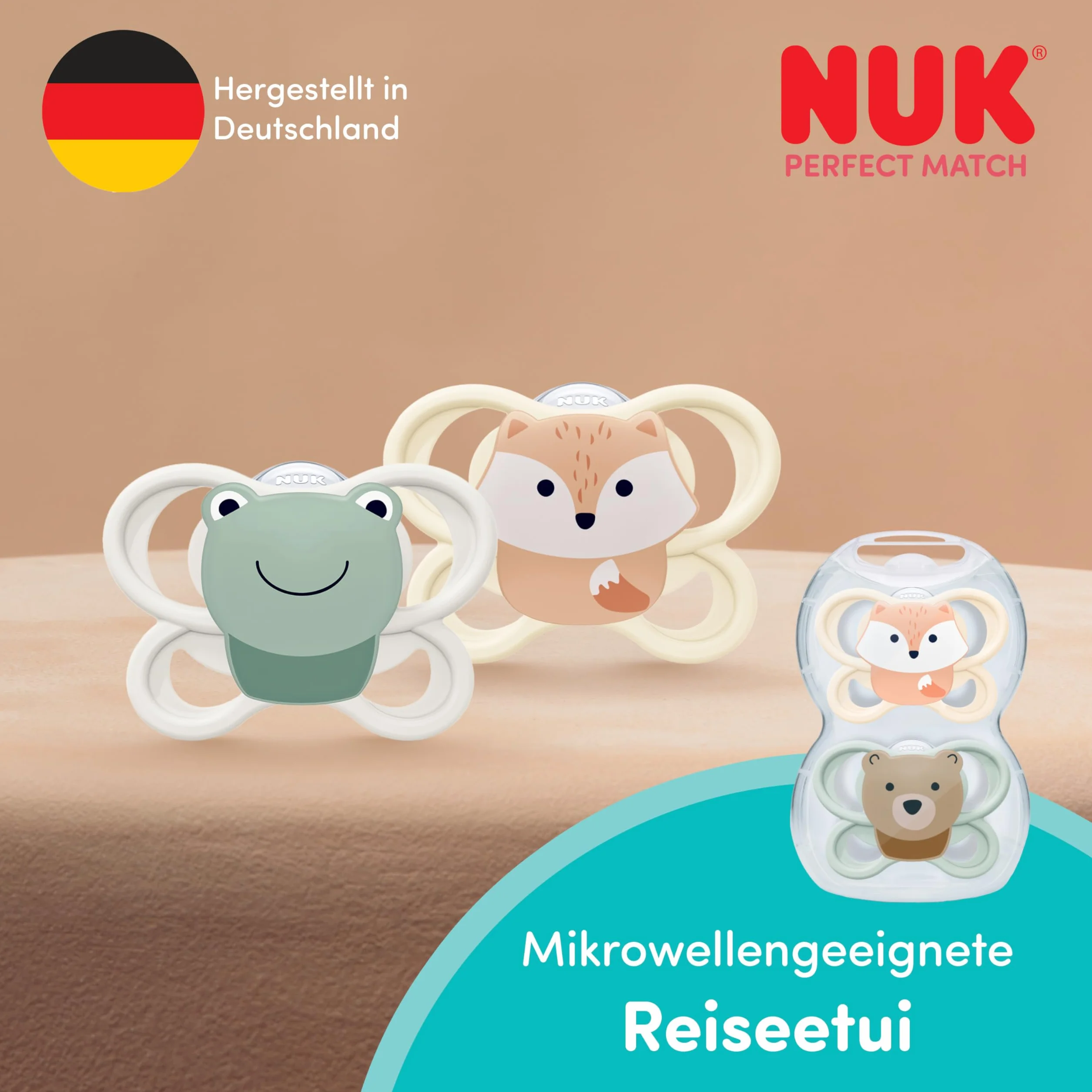 NUK Perfect Match Air Smoczki dla niemowlątwląt | 0-6 m | Ortodontyczne smoczki wspomagające przepływ powietrza i zapobiegające odparzeniom | 95% akceptacji przez niemowlęta** | Miś i Lis | 2 sztuki