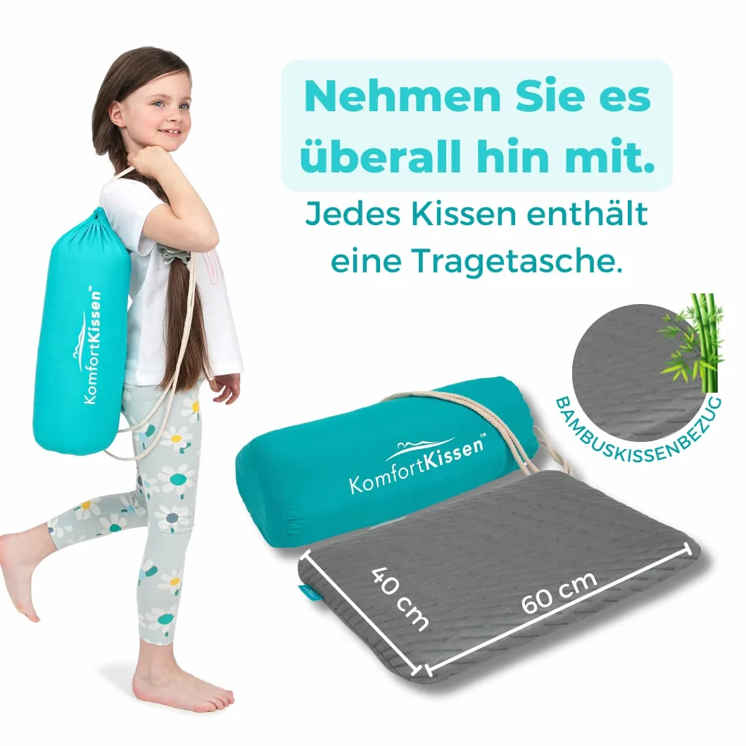 Ortopedyczna poduszka dla dzieci o wysokości 5 cm z poszewką z bambusa | Najwyższej klasy poduszka pod głowę dla dzieci z pianką Memory Foam